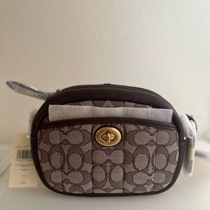 Coach Brown and Cream Crossbody Bag with Monogram Pattern